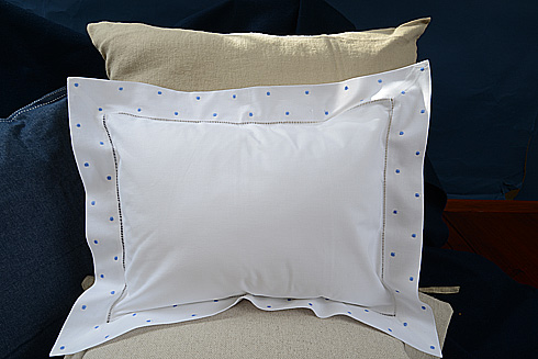 Hemstitch Baby Pillows 12"x16" with French Blue Polka Dots